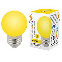 Лампа светодиодная Volpe Шар LED-G45-1W/YELLOW/E27/CL/С 1Вт Е27 220В Желтая картинка 